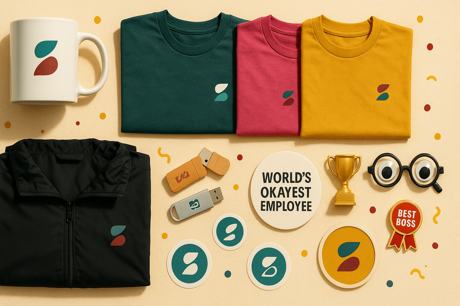 Firmen-Merchandise mit Logo aus dem Confetti-Shop Zug — Tassen, Shirts, USB-Sticks, Windbreaker, Gag-Gifts