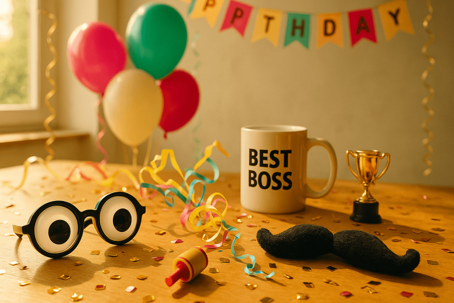 Partydekoration, Helium-Ballons und lustige Geschenke aus dem Confetti-Shop Zug