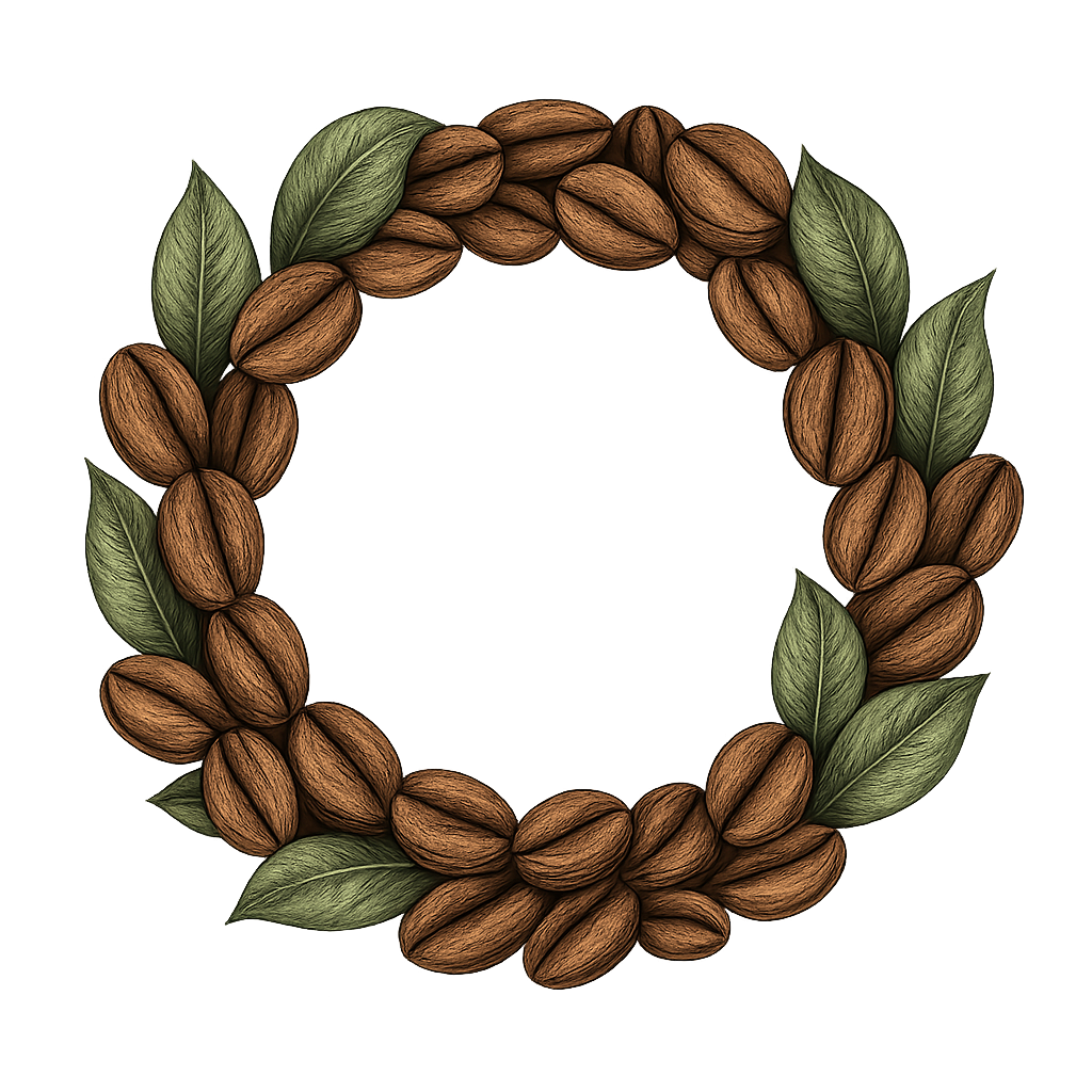 Coffee bean wreath with leaves