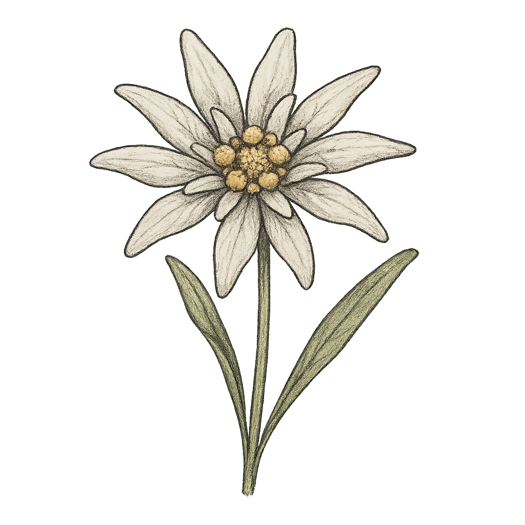 Edelweiss flower botanical drawing. Single isolated illustra