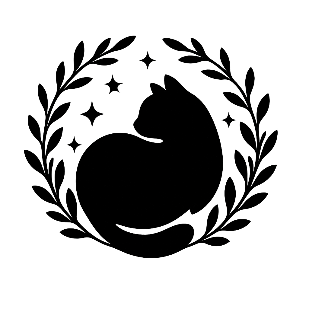 Cat silhouette wreath with little stars. Single isolated ill