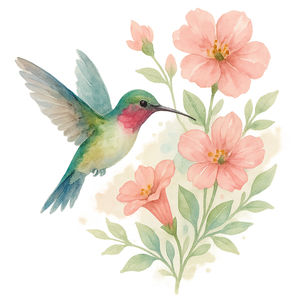 Hummingbird illustration with flowers