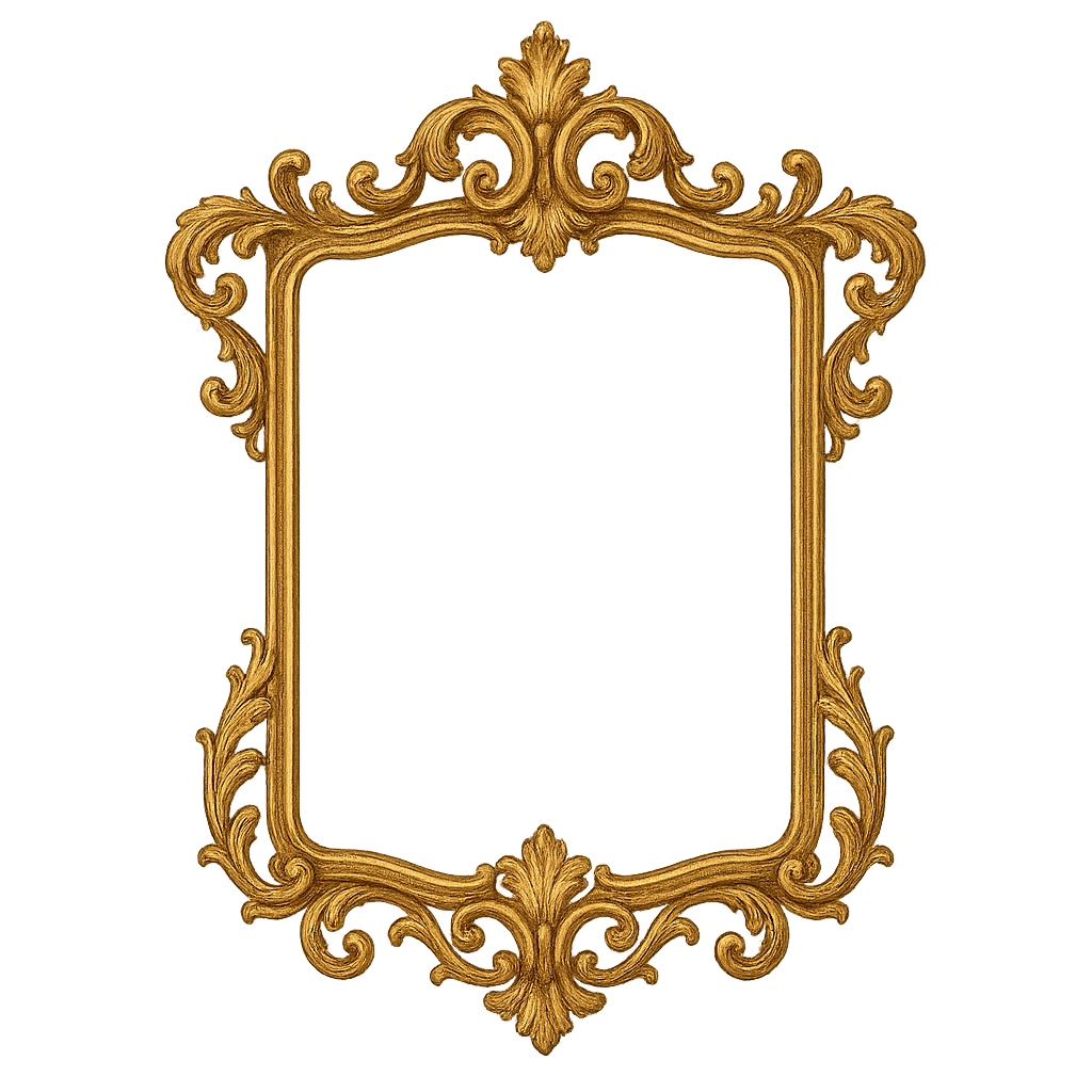 Ornate vintage Victorian frame in gold. Single isolated illu