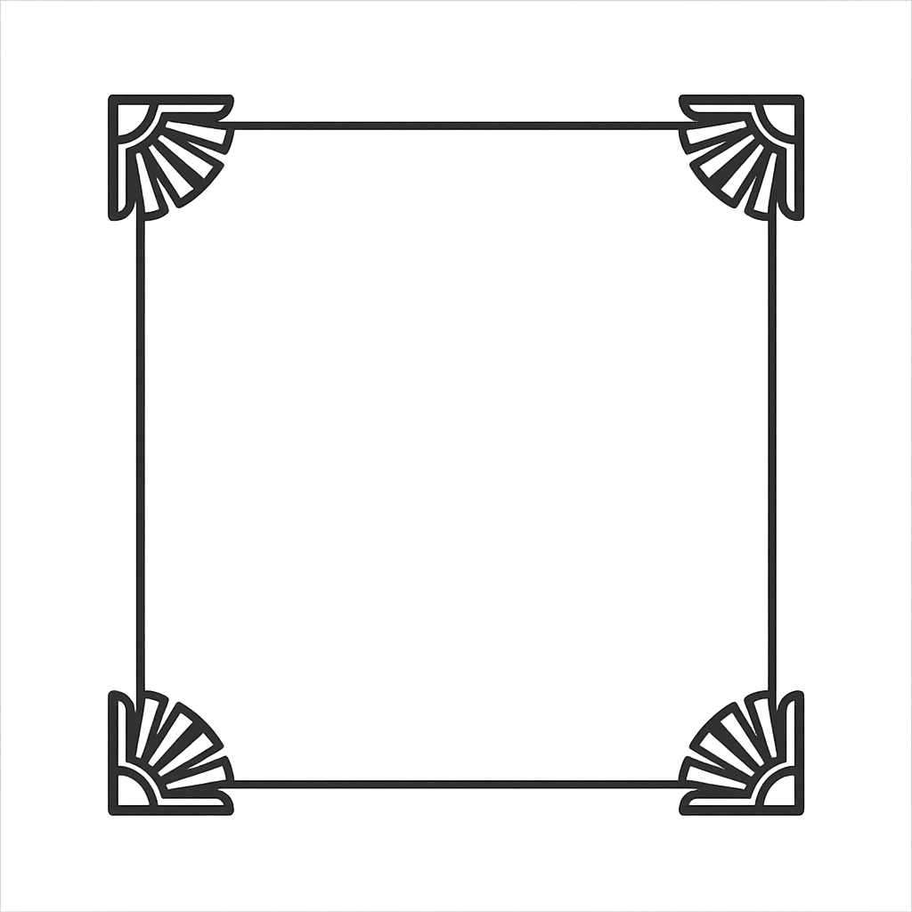 Modern square photo frame with art-deco corners. Single isol