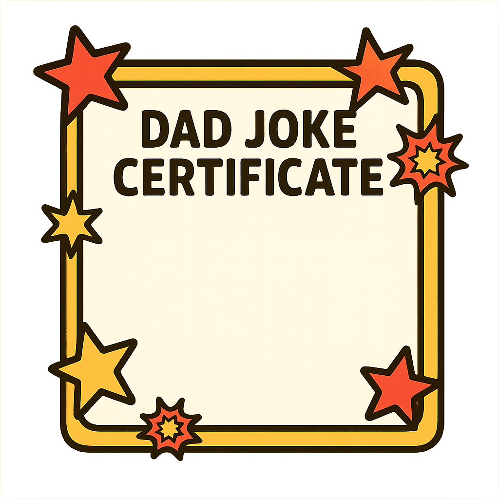 Dad Joke Certificate frame with comic stars. Single isolated
