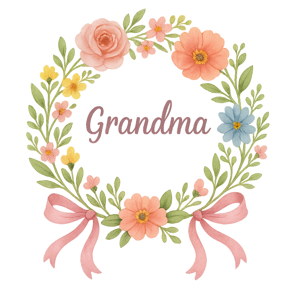Grandma birthday wreath with flowers and ribbons. Single iso
